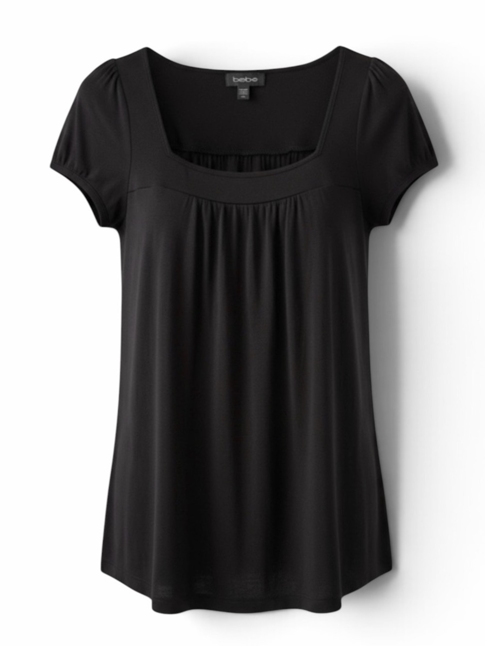 BeBe Black Square Neck Short Sleeve Lightweight Knit Sweater Size Small